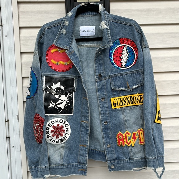 MA CHERIE MEN’S/LADIES DENIM JACKET GRATEFUL DEAD-AC/DC-RHCP-ROLLING STONES-M - Picture 10 of 10